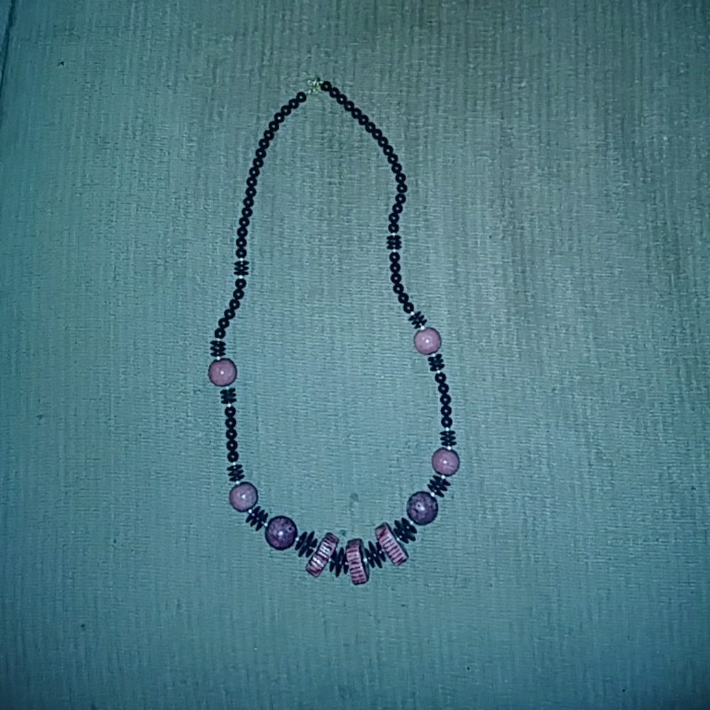 Black and mauve beaded necklace